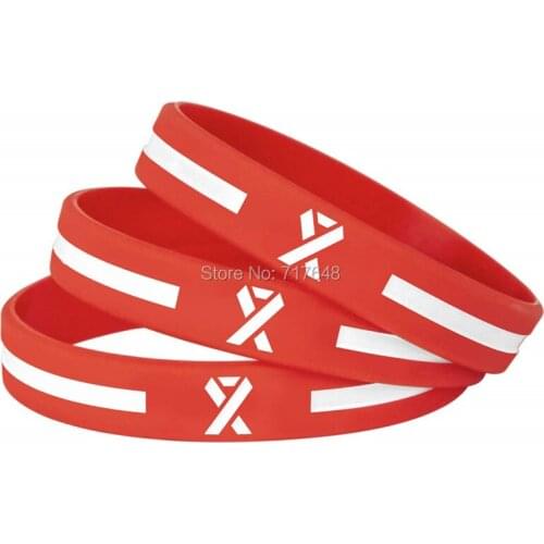 100pcs Red White Awareness Ribbon wristband silicone bracelets free shipping by ePacket A