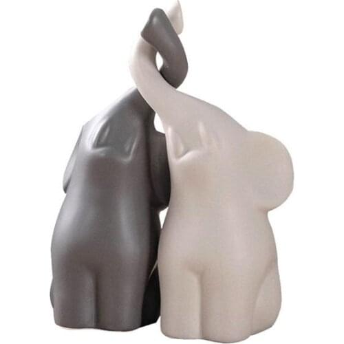 2pcs Ceramic Elephant Couples Figurines Miniatures Animal Ornaments Creative Figurines And Crafts Furnishings For Living Room