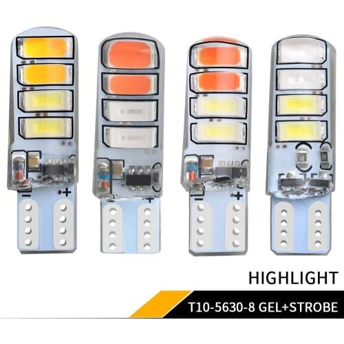2PCS T10 W5W 194 Car LED Signal Lights 5630*8Smd Strobe Bulbs Auto Wedge Turn Side Bulbs For Car Interior Reading Lamp 12V Diode
