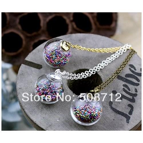 20sets 16mm Small Clear Glass Globe Bottle Pendant Necklace & Chain &Cap
