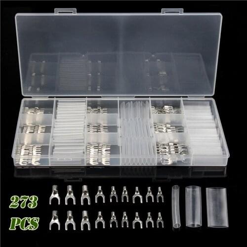 273 PCS Non-Insulated U-Type Terminals Wire Connectors +Clear Heat Shrink Shrinkable Sleeve Tube Assorted Set