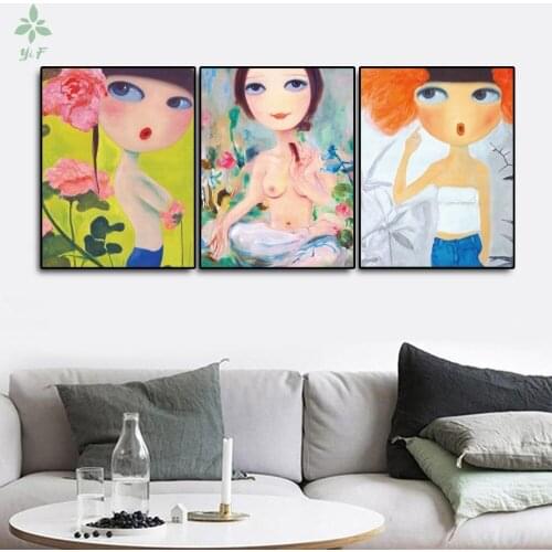 3 Pcs Canvas Anime Girls Nordic Art Fashion Woman Painting Can For Home Wall Decoration