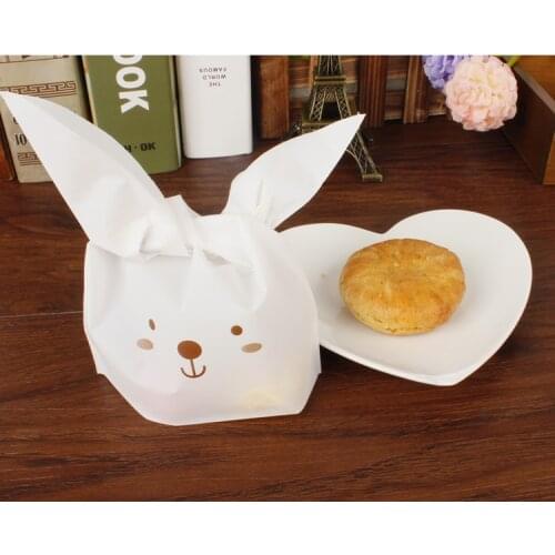 50PCS 17.5x30cm lovely white rabbit ear biscuit plastic bag cookie food cake package bakery Wedding Candy gift packaging