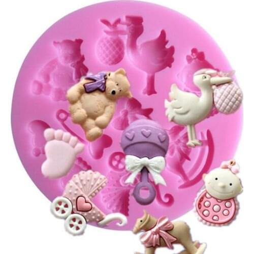 7.8*7.8*1cm 3D Baby Horse Bear Silicone Cake Mold Turn Sugar Cake Mold Cupcake Jelly Candy Chocolate Decoration SN3771