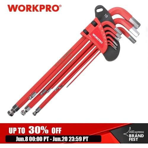 WORKPRO 9pcs Long Arm Metric Hex Key Wrench Set Ball Point Key Set with Ball Ended Key Set