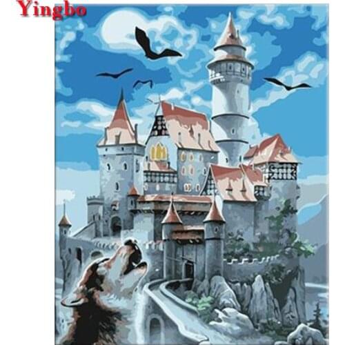 100% full square/round drill 5d diy diamond painting wolf castle picture By Numbers rhinestone embroidery mosaic sticker decor