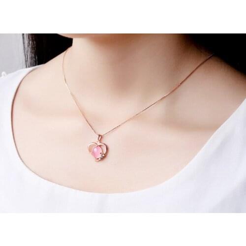 High Quality Crystal Heart Pendant Chain Necklace Womens Girls Jewellery