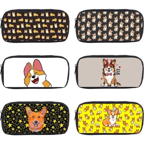 Welsh Corgi Pembroke Pencil case Women Cute Cartoon Korgi Make Up Box Storage Girls hand bags Gifts Stationery Pet Dog Pen box