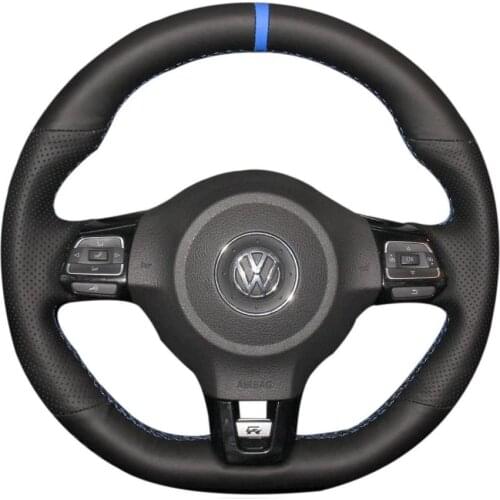 Top Leather Steering Wheel Hand-stitch on Wrap Cover For VolksWagen Golf 6 MK6 Polo Scirocco R Passat CC 2010