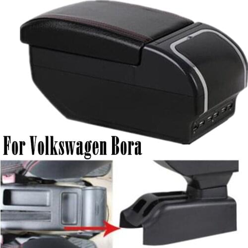 For Volkswagen Bora Golf 4 Armrest Box Central Store Content Storage Box Cup Holder Ashtray Console Arm PU Leather Car Styling