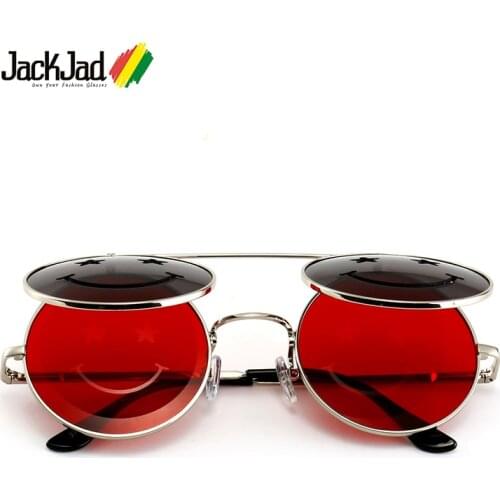 JackJad 2018 Fashion Metal Round SteamPunk Style Sunglasses Smile Face Vintage Clamshell Flip Up Sun Glasses Oculos De Sol 27050