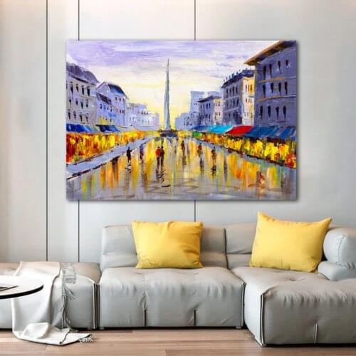 Oil Painting Printed On Canvas Landscape Posters Rain City Home Decorations Wall Art Pictures for Living Room Colorful Cuadros