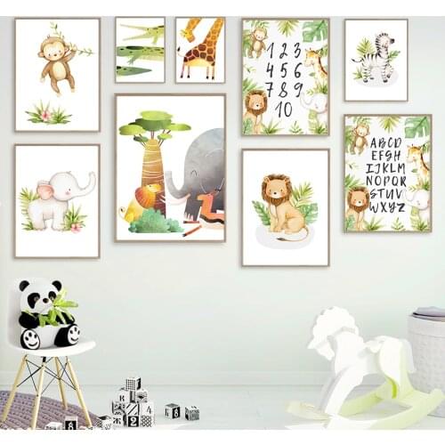 Cute Cartoon Lion Monkey Giraffe Letter Baby Wall Art Canvas Painting Nordic Posters And Prints Wall Pictures For Kids Room Home