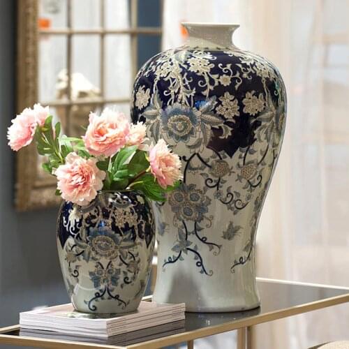Home Living Room Hotel Desktop Blue And White Ceramic Vase General Bottle Modern Dining Table Hydroponic Dried Flowers Vase