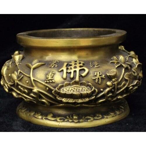 Chinese Fengshui Brass Buddha lotus Flower Buddha Statue Incense Burner Censer