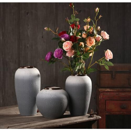 Classic Ceramics Vases Gold Line Decorative Flower Insert Vintage Home Decor Retro Texture Craft Porcelain Vase Desk Decoration