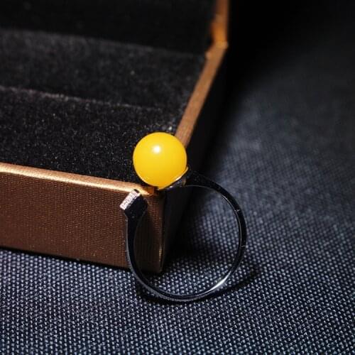 Natural 925 sterling silver inlaid 8mm blue amber rings natural amber rings 925 ring nickles women 925 ring 925 ring