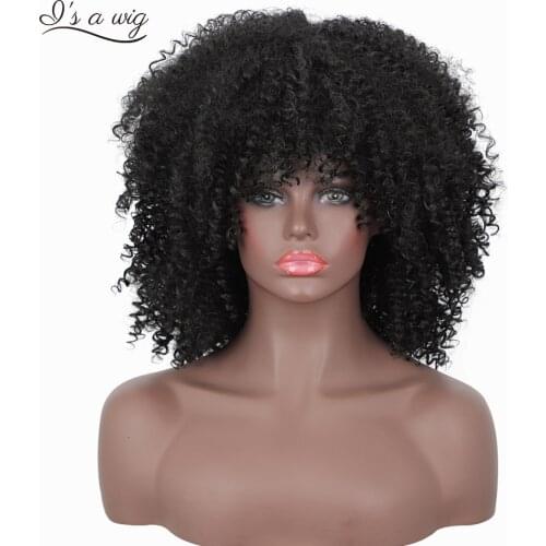 Short Black Synthetic Wigs Afro Kinky Curly Wig with Bangs for Black Women Brown Red Grey Daily Use Hairs Is a wig