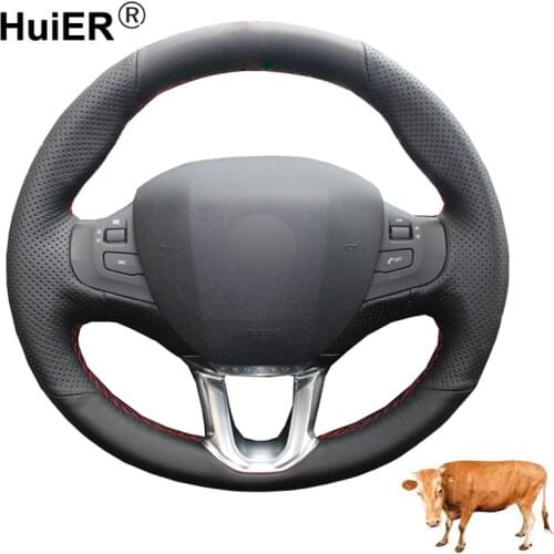 Hand Sewing Car Steering Wheel Cover Wrap Volant Top Cow Leather Funda Volante For Peugeot 208 2011-2019 Peugeot 2008 2013-2019