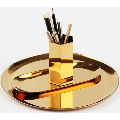 Creative Stainless Steel Golden Oval Jewelry Storage Tray Nordic Household Snack Cake Storage Plate