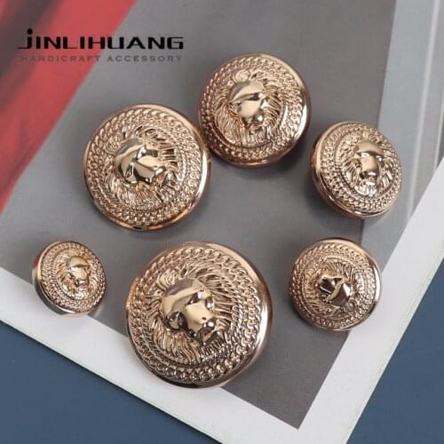 5Pcs Round Metal Button Retro Animal Surface Gold Shank For Clothing Decorative Buckle Garment Cardigans Coat Sewing Accessories