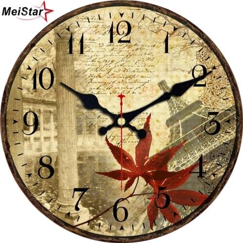 MEISTAR 2018 Vintage Round Tower Clocks For Kitchen Home Office Cafe Wall Decor Silent Clocks Elegant Large Art Wall Clocks Gift