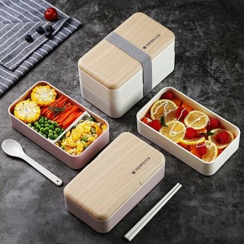 Microwave Lunch Box Japanese Wood Bento Box 2 Layer Container Storage Children School Office Portable Bento Box Food Container