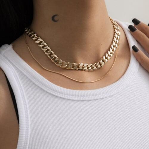 Multi-layer Combination Necklace for Women with Simple Punk Style Thick Chain Neck Chain Hip-hop Gold-plated Party Jewelry 2021