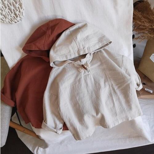 2021 new style girls boys cotton linen full sleeve hooded coat autumn kids jacket