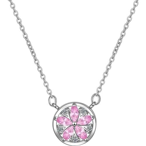 New Pink Cubic Zircon 925 sterling silver Necklace Women Pendant Jewelry Statement Chokers Necklaces for Party Birthday