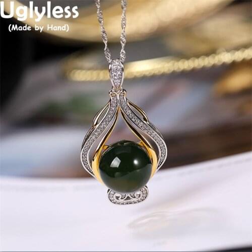 Uglyless Irregular Shaped Women Elegant Nature Gemstones Amber Pendants Necklaces 925 Silver Sparkly Crystals Dress Jewelry Gold