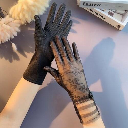 Summer Women Sexy Lace Sunscreen Touch Screen Elegant Female Breathable Anti-UV Skid Driving Cycling Ice Silk Thin Gloves