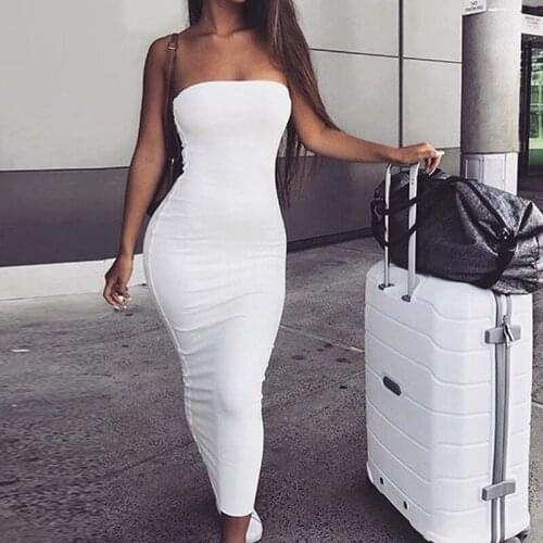 Strapless Sexy Women Dress Sleeveless Slim Long Bodycon Dress Off Shoulder Backless Casual Spring Autumn Party Dress Women