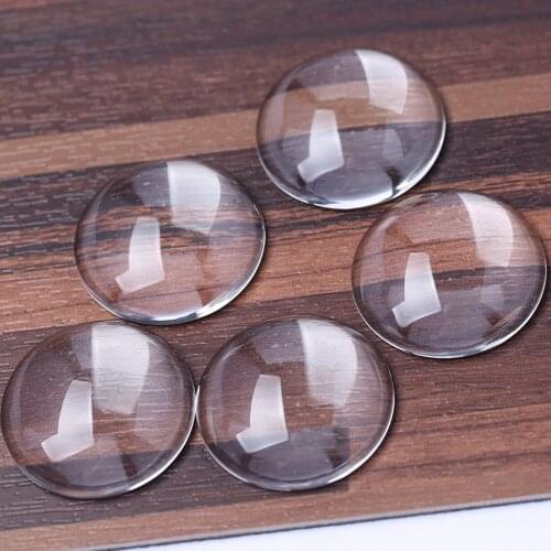 Reidgaller 5pcs 25mm Flat Clear Glass Cabochon round transparent diy jewelry findings 0.7mm thick