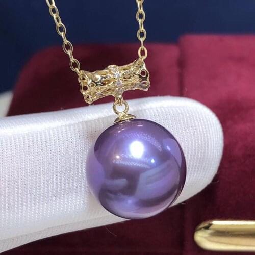 D114 Fine Pearls Pendants 12-13mm 18K Gold Natural Fresh Water Purple Pearls Pendants Necklaces for Women FIne Pearls Pendants