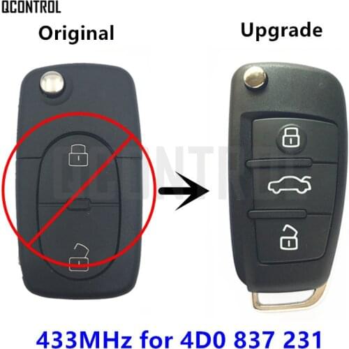 QCONTROL 433MHz Remote Key Upgrade for AUDI 4D0 837 231 / 4D0837231 A2 A3/B5 A4 A6 Quattro RS Auto with ID48 Chip