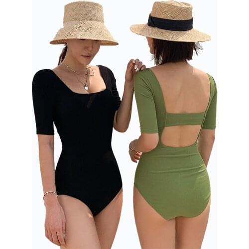 Plus Size Luxury Bodysuit Beach Sports Swimwear 2021 Womens Summer Swimsuit Female Bikinis One-piece Solid High Waistline Sexy