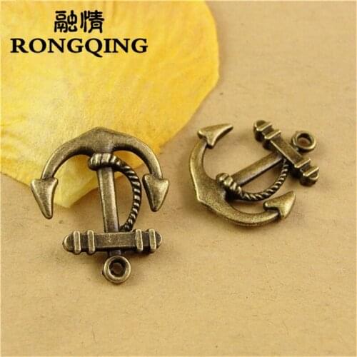 RONGQING Antique Bronze 23*21MM Double-sided Anchor Charms 50pcs/lot Vintage Metal Alloy Nautical Anchor Charms