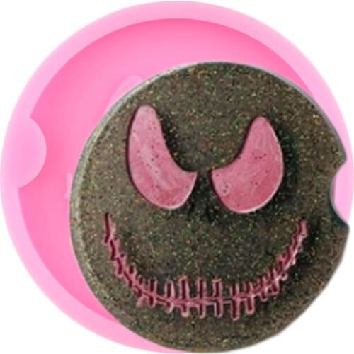 Skeleton Clown Jack Face Coaster Silicone Epoxy Resin Mold Round Keychain Geode Coaster Agate Mold Chocolate Candy Fondant Mould