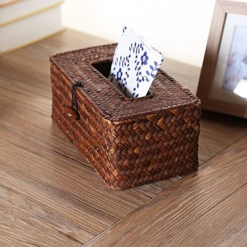 Handmade Straw Tissue Box Living Room Decorations Home Creative Restaurant Pumping Box Pastoral Car with Retro Tissues