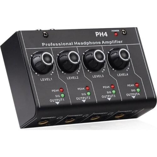 Ultra-Compact RCA Input 4 Channels Mini Headphone Amplifier 6.35mm/3.5mm Stereo Output Stereo/Mono Switch