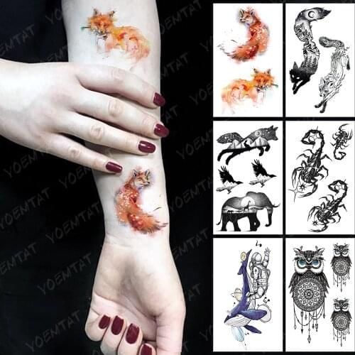 Waterproof Temporary Tattoo Sticker Color Wolf Fox Animal Sexy Tatoo Arm Leg Fake Body Art Tatto Woman Man Child Flash Tattoos