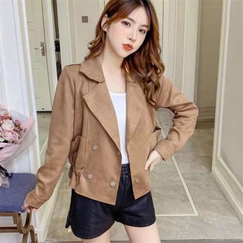 2021 Spring Autumn Fashion New Style Short Suit Collar Long Sleeve Fungus Side Deerskin Velvet Jacket Top Women Trendy H115