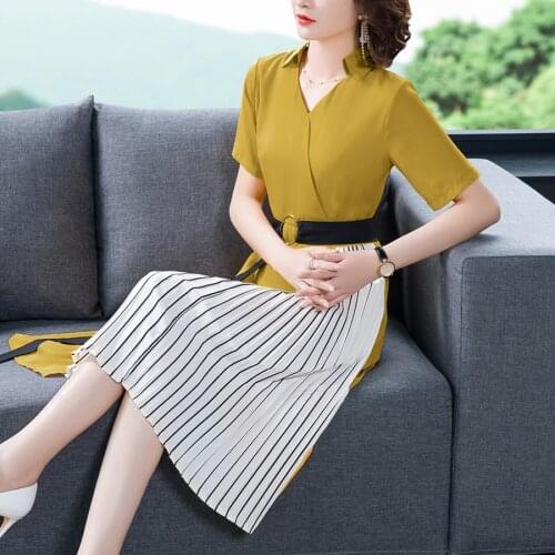 2021 Spring Summer Office Lady Midi Dress Vintage 2XL Plus Size Yellow Splicing Runway Dress Elegant Women Bodycon Party Vestido