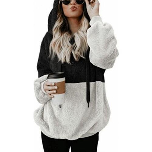 Hooded Women Coat Zipper Warm Drawstring Contrast Colors Lady Hoodie for Autumn Sweatshirt Pullover Casual Women Clothing 2021