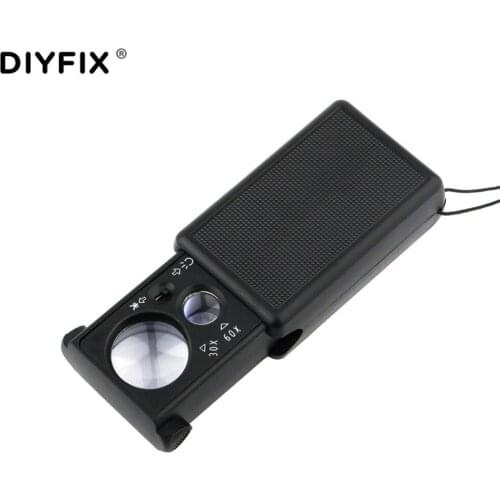 30X 60X Magnifier LED UV Jewelry Appraisal Reading Magnifying Glass High Magnification Acrylic Optical Lens Loupe Hand Tools