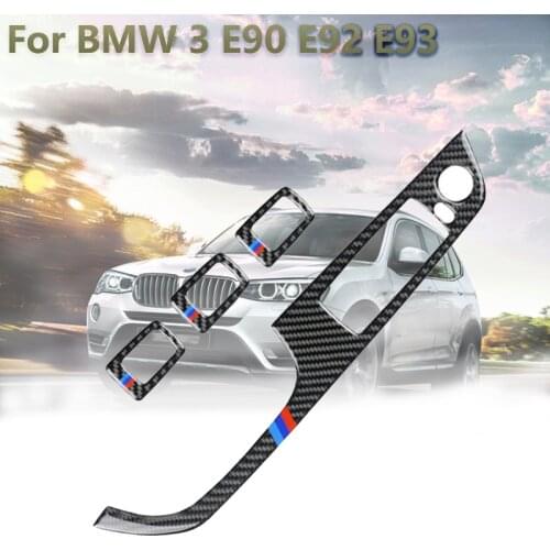 4PCS Door Window Switch Trims For BMW 3 E90 E92 E93 M Performance Interior Mouldings Decor Sticker Carbon Fiber Car Accessories
