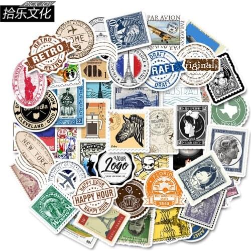 50pcs Vintage Stamp Stickers Exquisite Label Travel Case Sticker Scrapbooking Diary Photo Albums Decoration Skateboard Decals