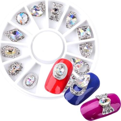 Nail Art AB Crystal Wheel Rhinestone Diamond Gems Metal Glitter 3D Tips Accessoires Jewelry Manicure Tools Decoration DIY Design