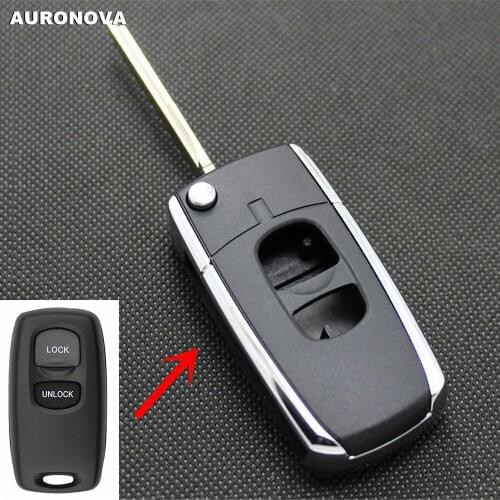 AURONOVA New Upgrade Folding Key Shell for Mazda 323 Family 2 3 6 Series 2 Buttons Modified Remote Car Key Fob Case DIY